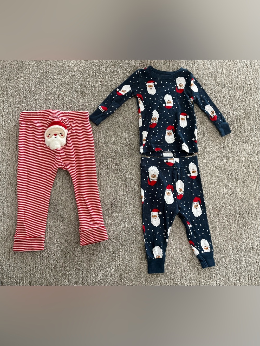 6-12 month baby Santa Holiday Pajama Set and 9-12 month Santa Striped Pants